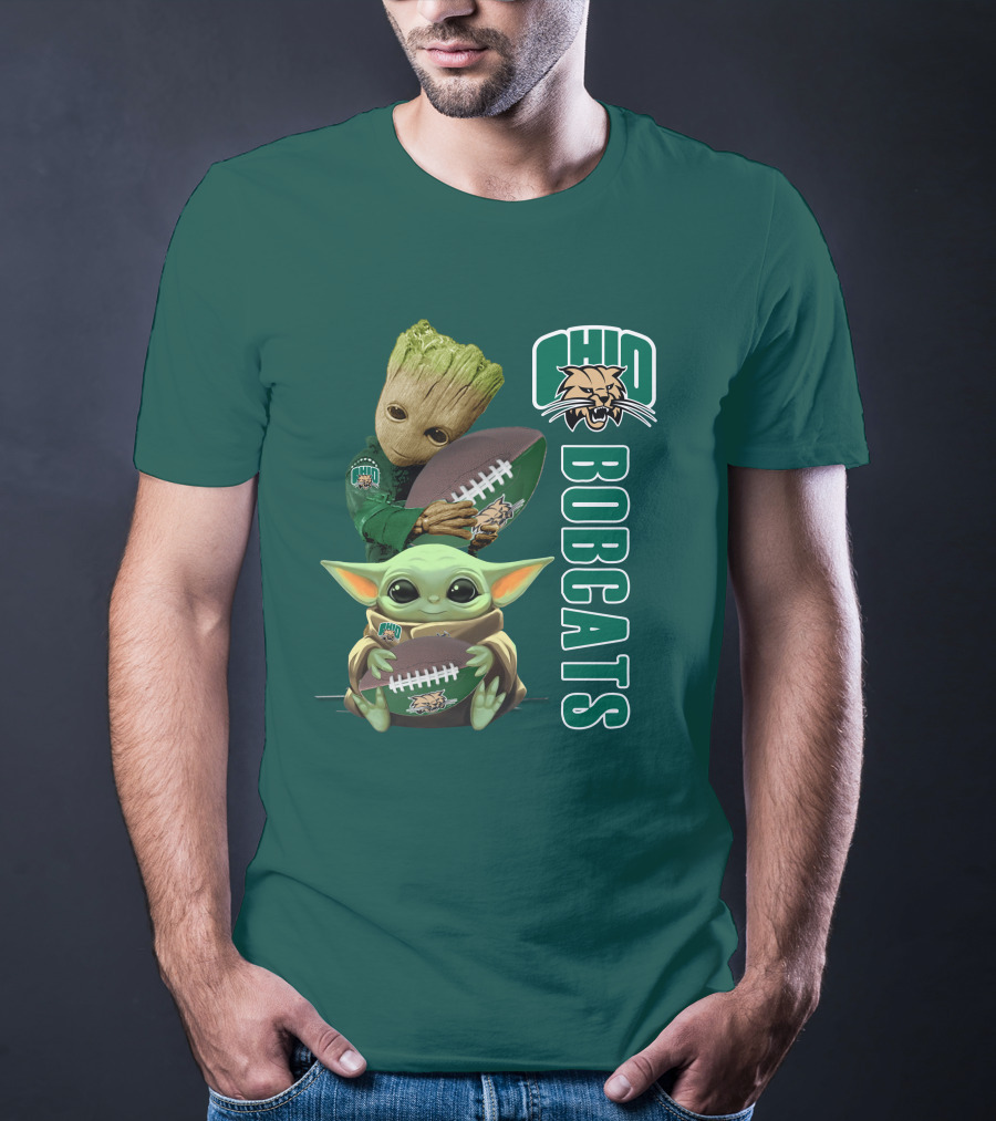 Ohio Bobcats Grogu And Groot Football T-Shirt