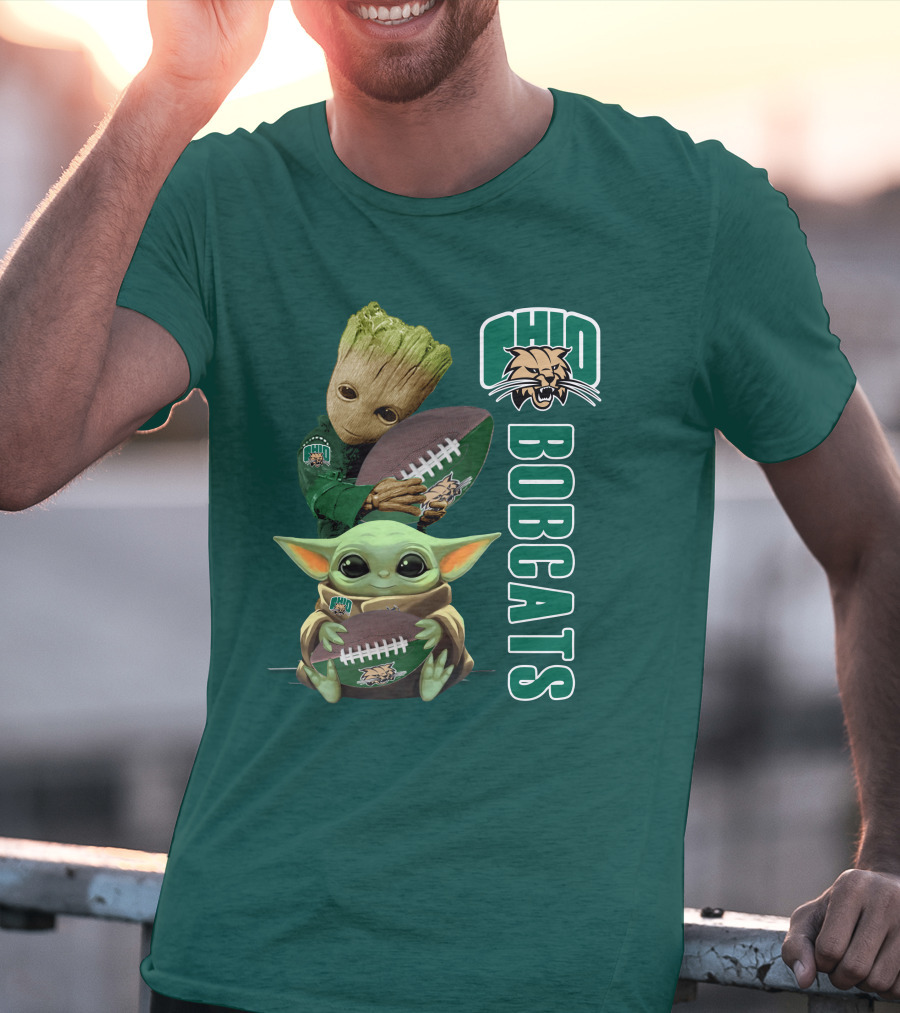Ohio Bobcats Grogu And Groot Football T-Shirt