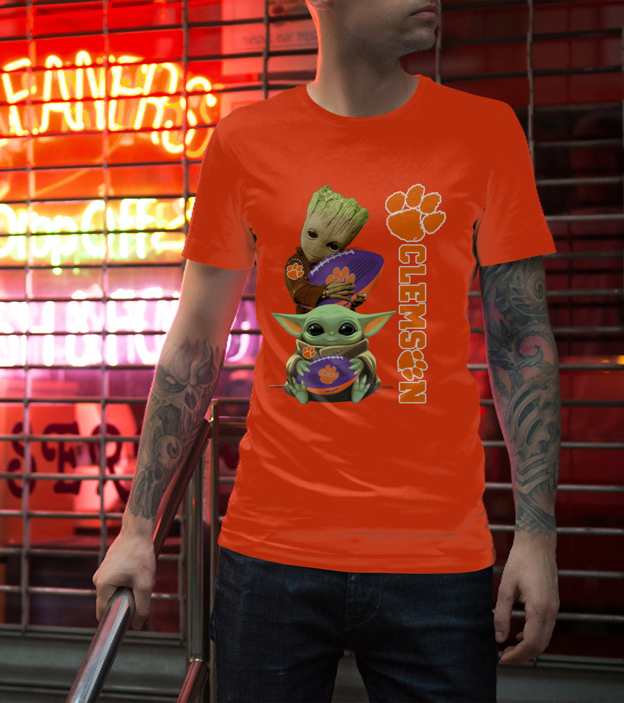 Clemson Football Baby Yoda And Groot T-Shirt