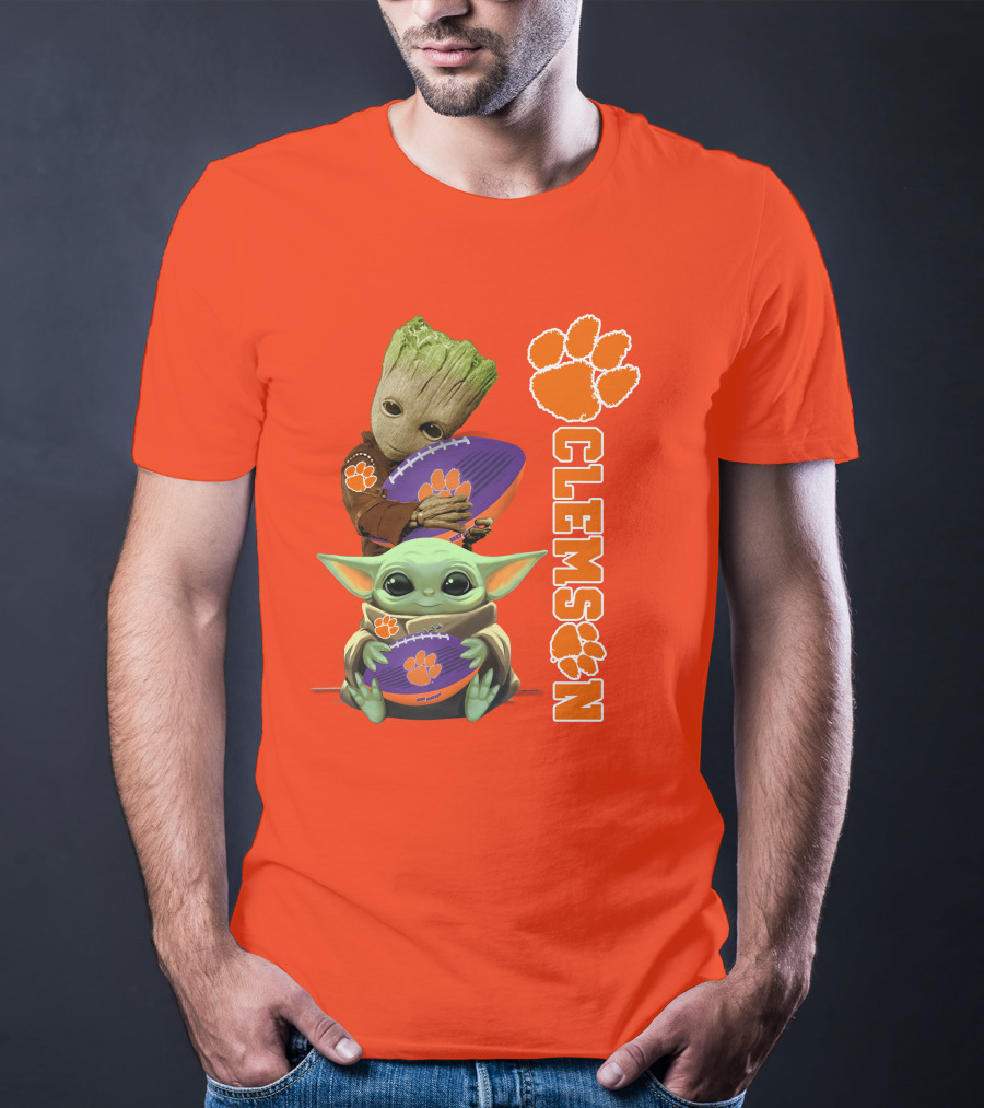Clemson Football Baby Yoda And Groot T-Shirt