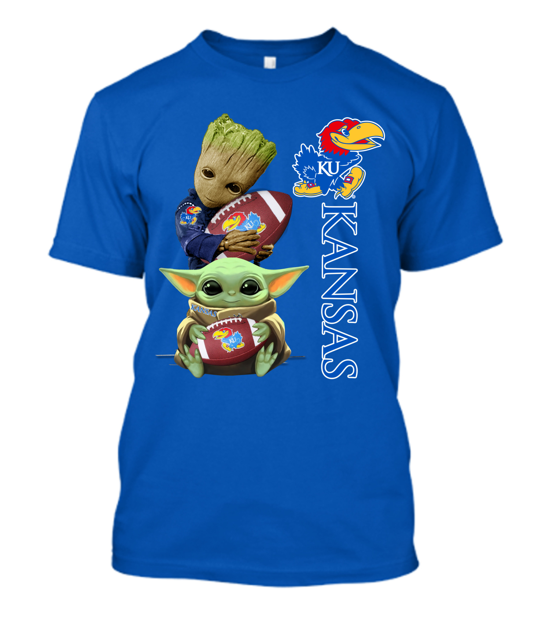 Groot Baby Yoda Kansas Jayhawks Football T-Shirt