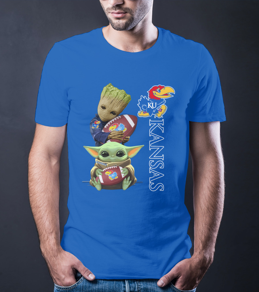 Groot Baby Yoda Kansas Jayhawks Football T-Shirt