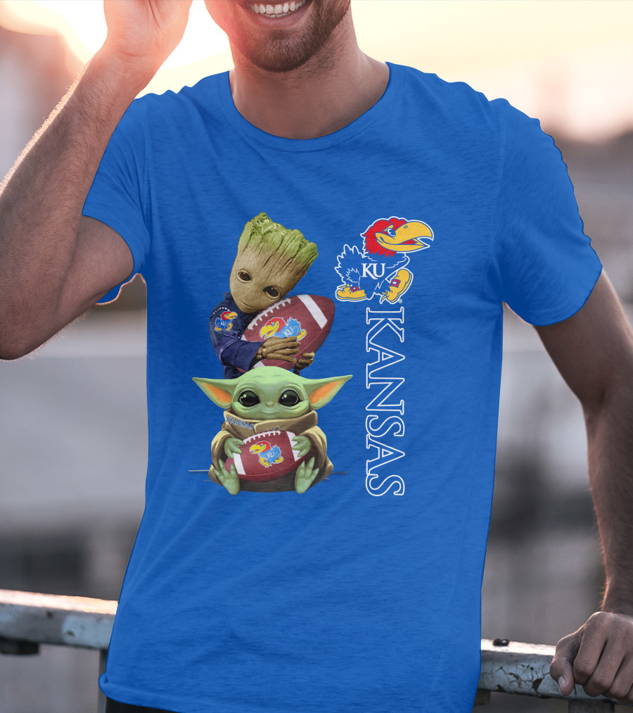 Groot Baby Yoda Kansas Jayhawks Football T-Shirt