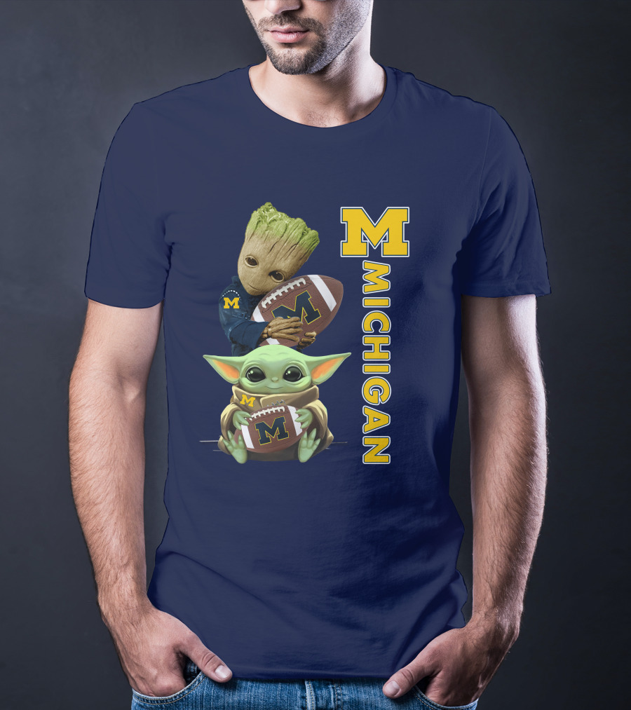 M Michigan Groot Baby Yoda Football T-Shirt
