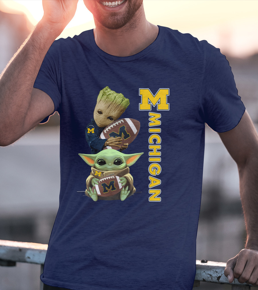 M Michigan Groot Baby Yoda Football T-Shirt