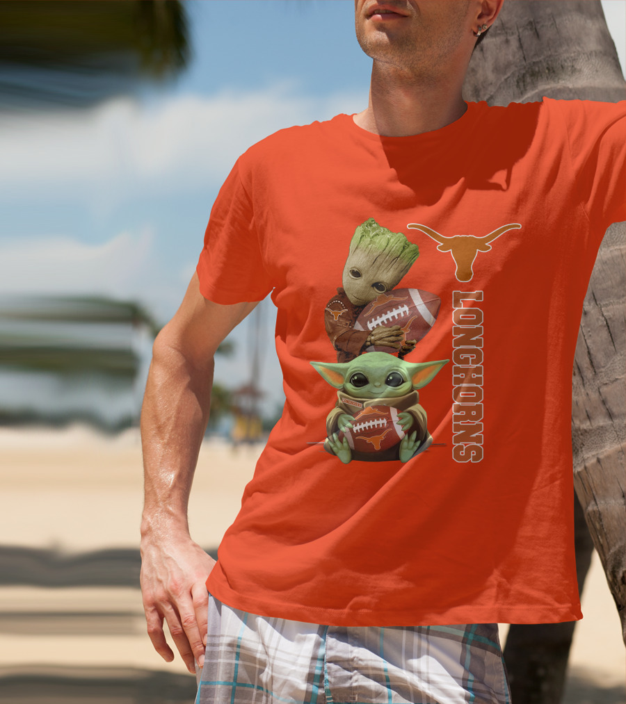 Groot And Baby Yoda Football Longhorns T-Shirt