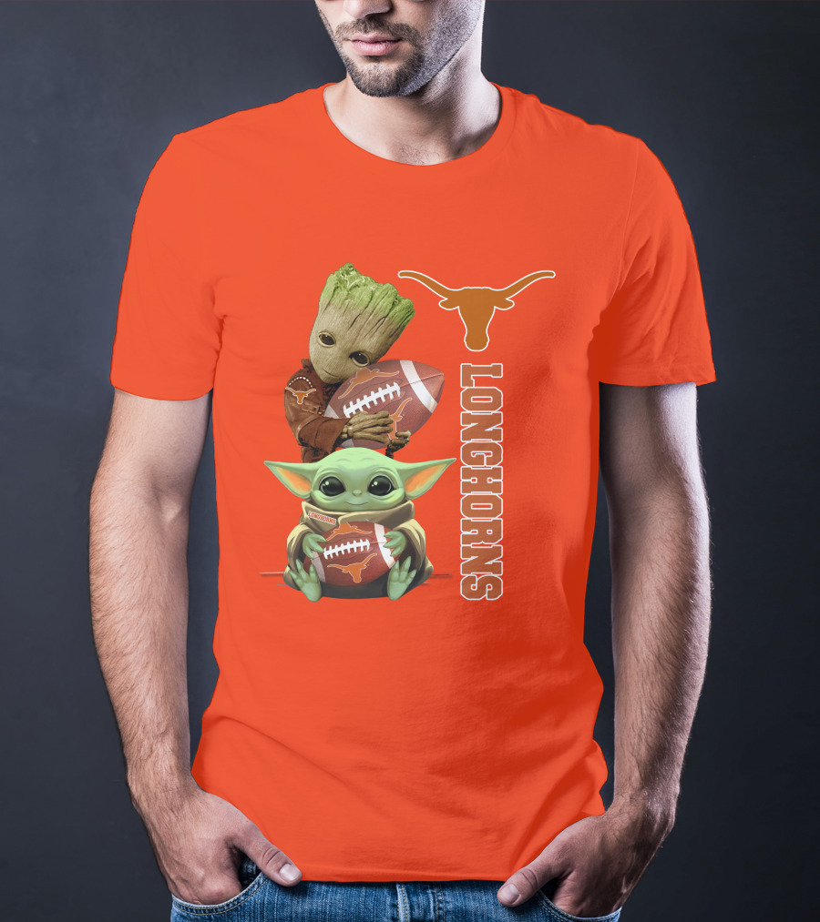Groot And Baby Yoda Football Longhorns T-Shirt
