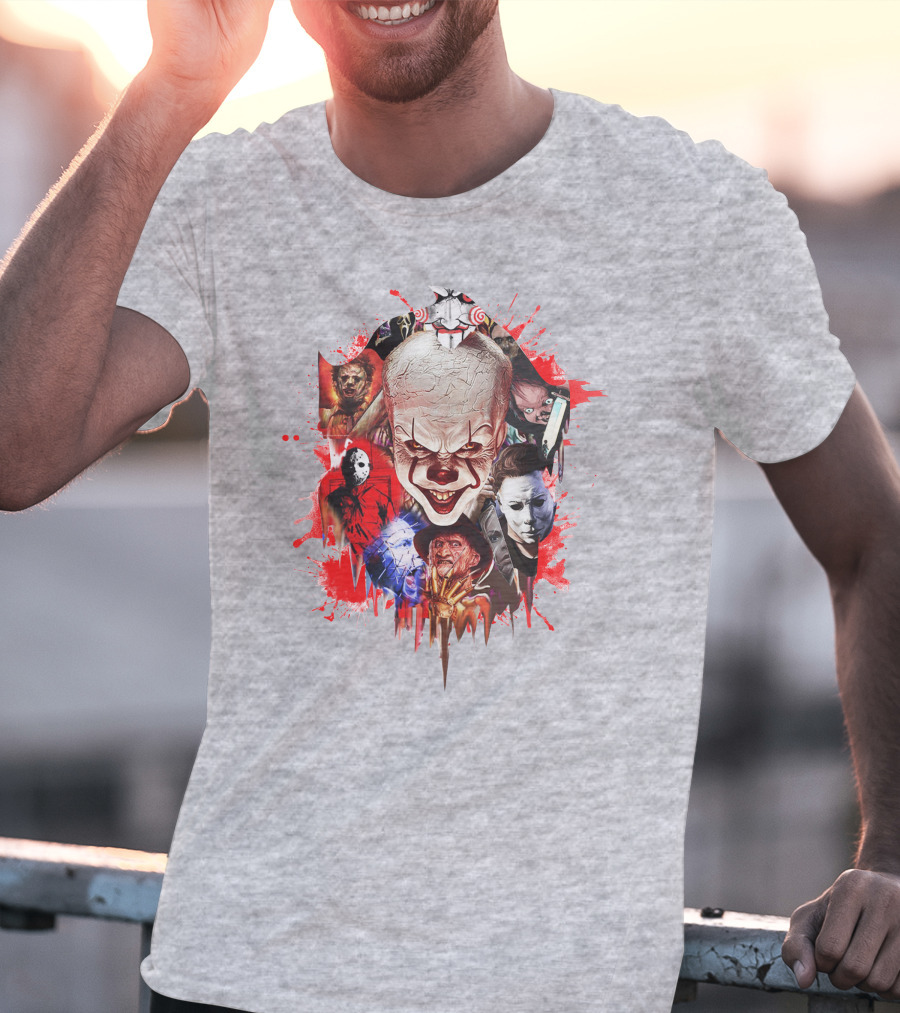 Halloween Killers Pennywise Michael Myers Freddy Krueger Jason Voorhees Jigsaw Horror Icons T-Shirt