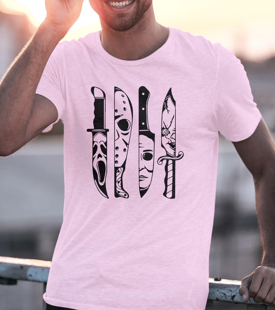 Horror Movie Icons Knives Scream Mask Halloween Clown Face T-Shirt