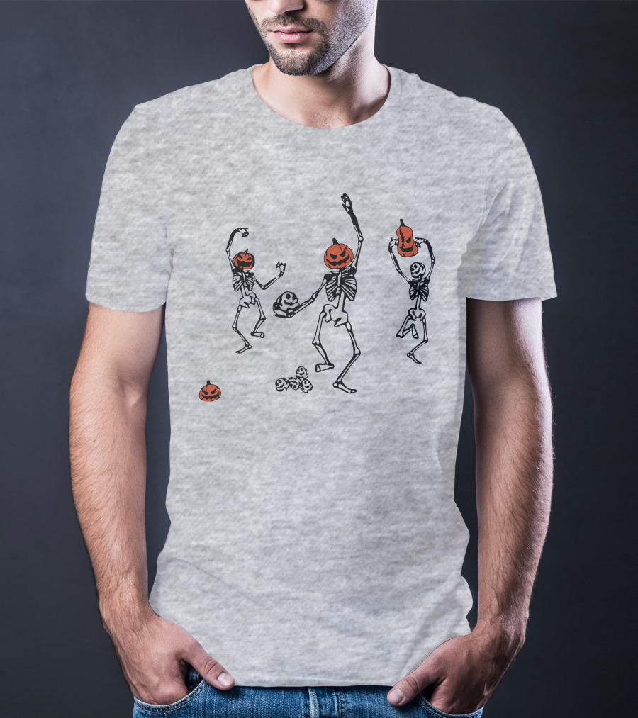 Dancing Pumpkin-Head Skeletons Halloween T-Shirt