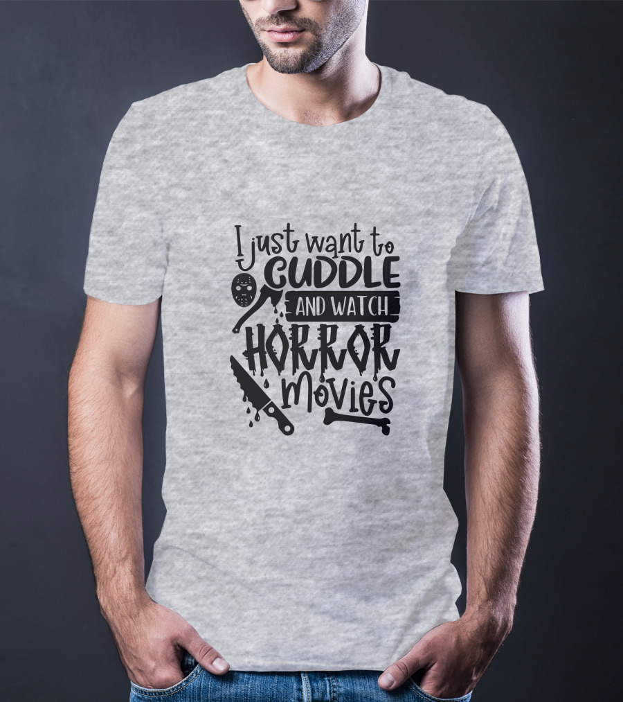 I Just Want To Cuddle And Watch Horror Movies With Dripping Knife And Skull Mask T-Shirt