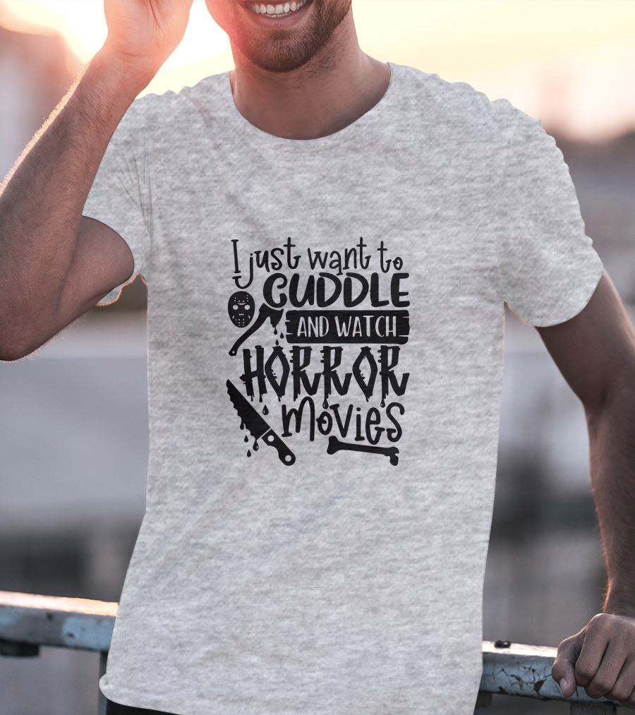 I Just Want To Cuddle And Watch Horror Movies With Dripping Knife And Skull Mask T-Shirt