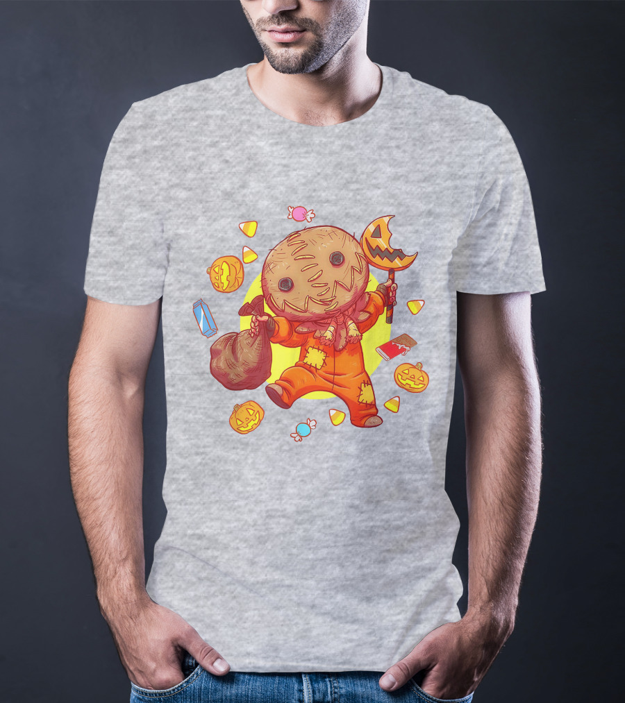 Trick R Treat Sam Halloween Cute Funny Pumpkin Candy Sack T-Shirt