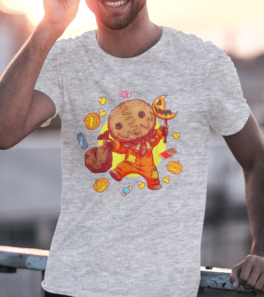 Trick R Treat Sam Halloween Cute Funny Pumpkin Candy Sack T-Shirt