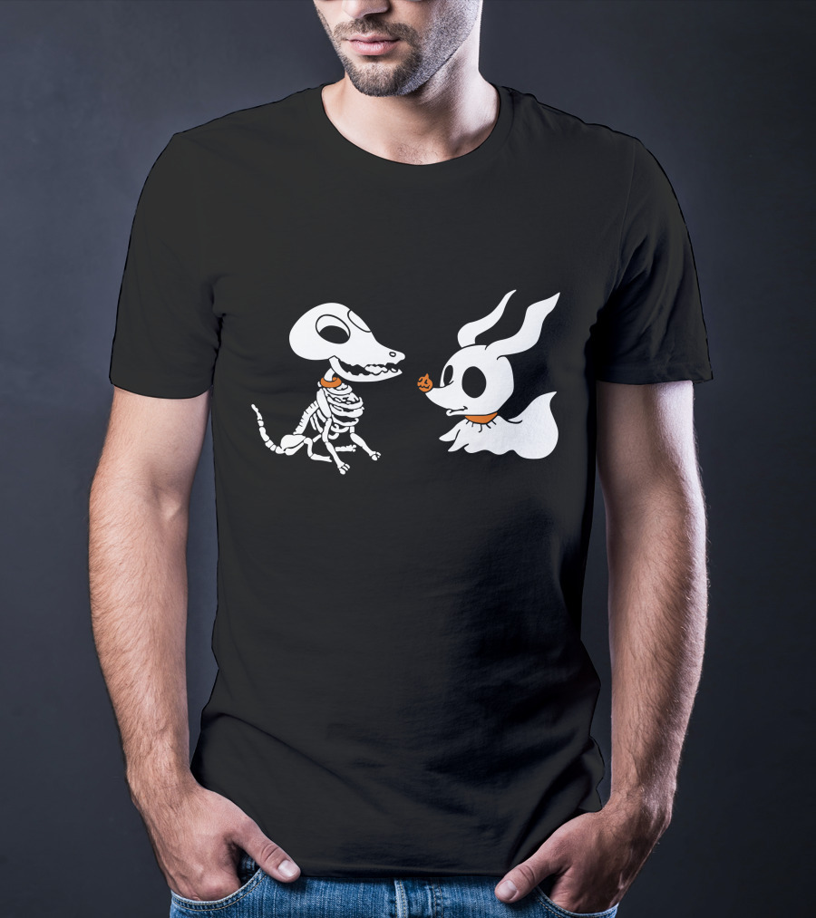 Zero The Ghost Dog And Dino Skeleton Pups Halloween T-Shirt