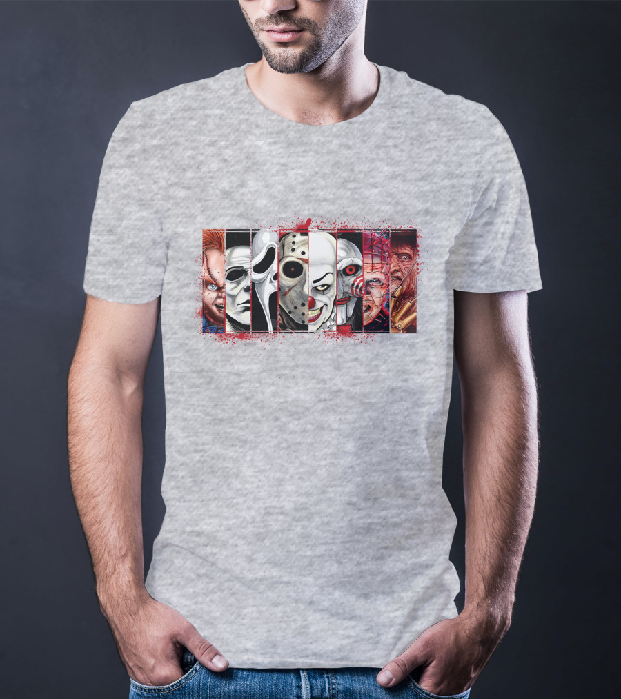 Chucky Ghostface Jason Voorhees Pennywise Jigsaw Pinhead Freddy Krueger Horror Movie Characters T-Shirt