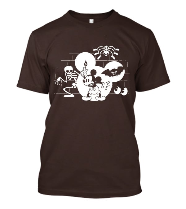 Mickey Mouse Haunted Halloween Mansion With Skeleton And Bat T-Shirt