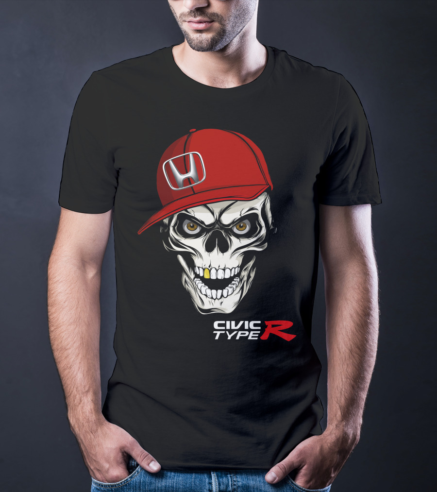 Civic Type R Skull With Red Honda Cap T-Shirt