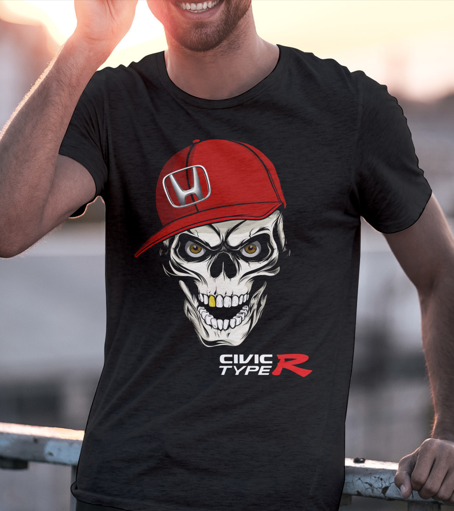 Civic Type R Skull With Red Honda Cap T-Shirt