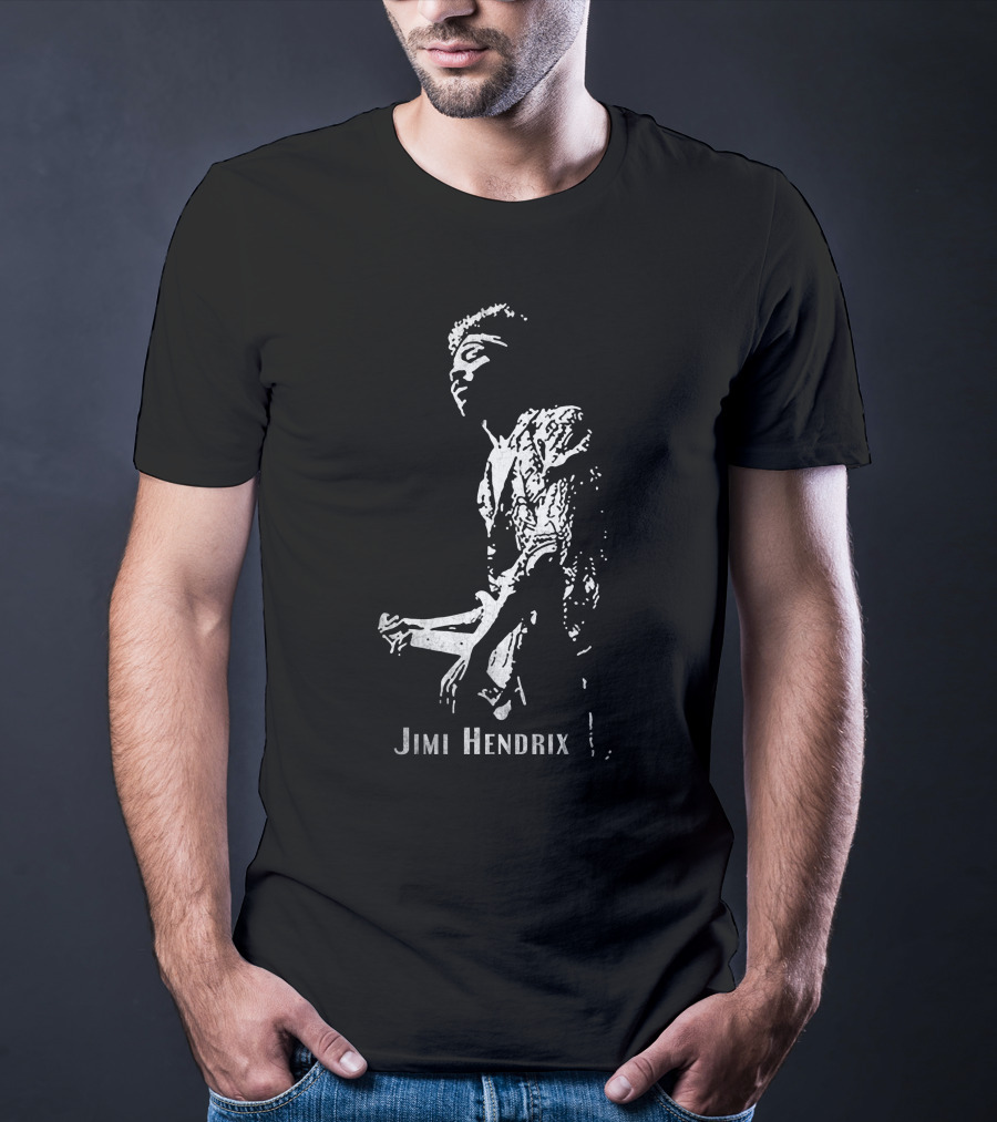 Jimi Hendrix Black And White Guitar T-Shirt