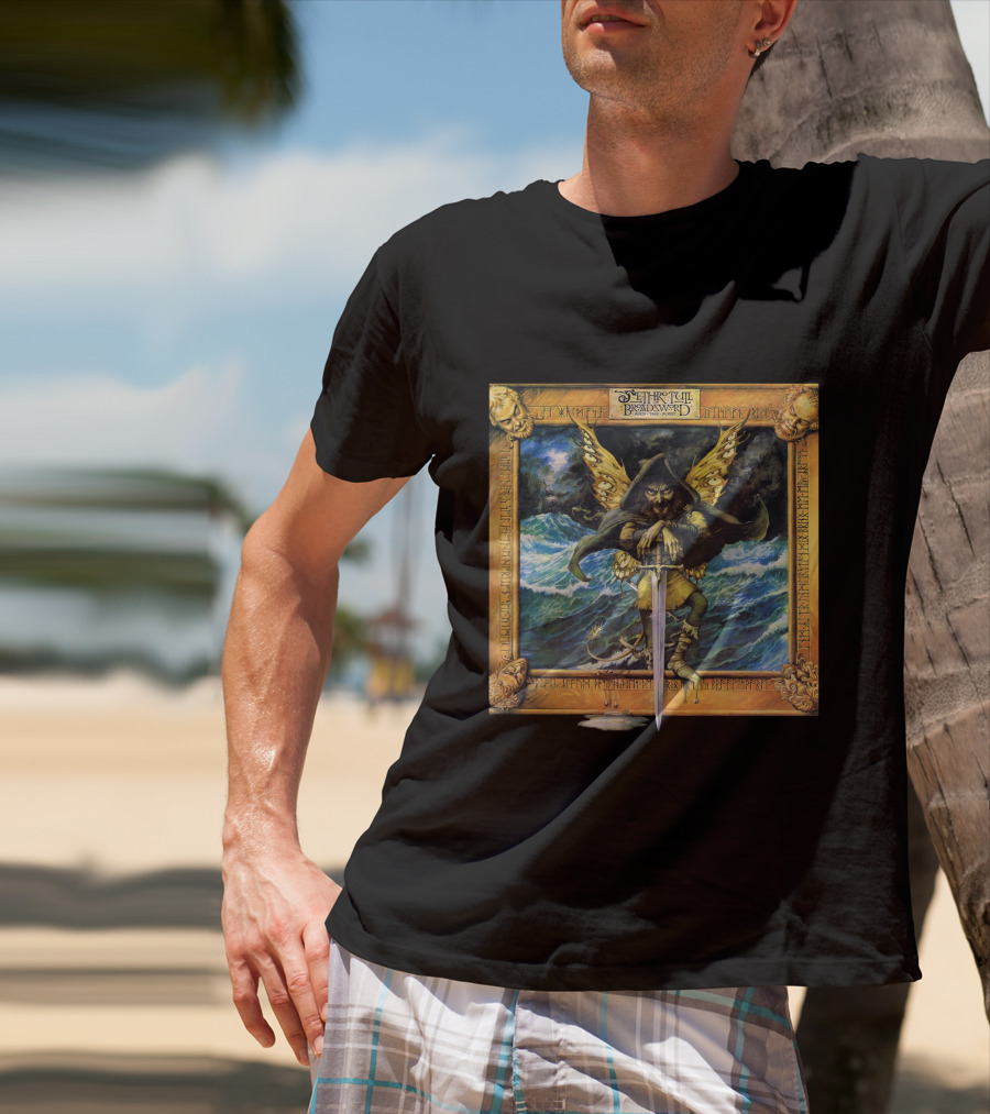 Jethro Tull Broadsword And The Beast Album Art With Hooded Figure And Ocean Waves T-Shirt