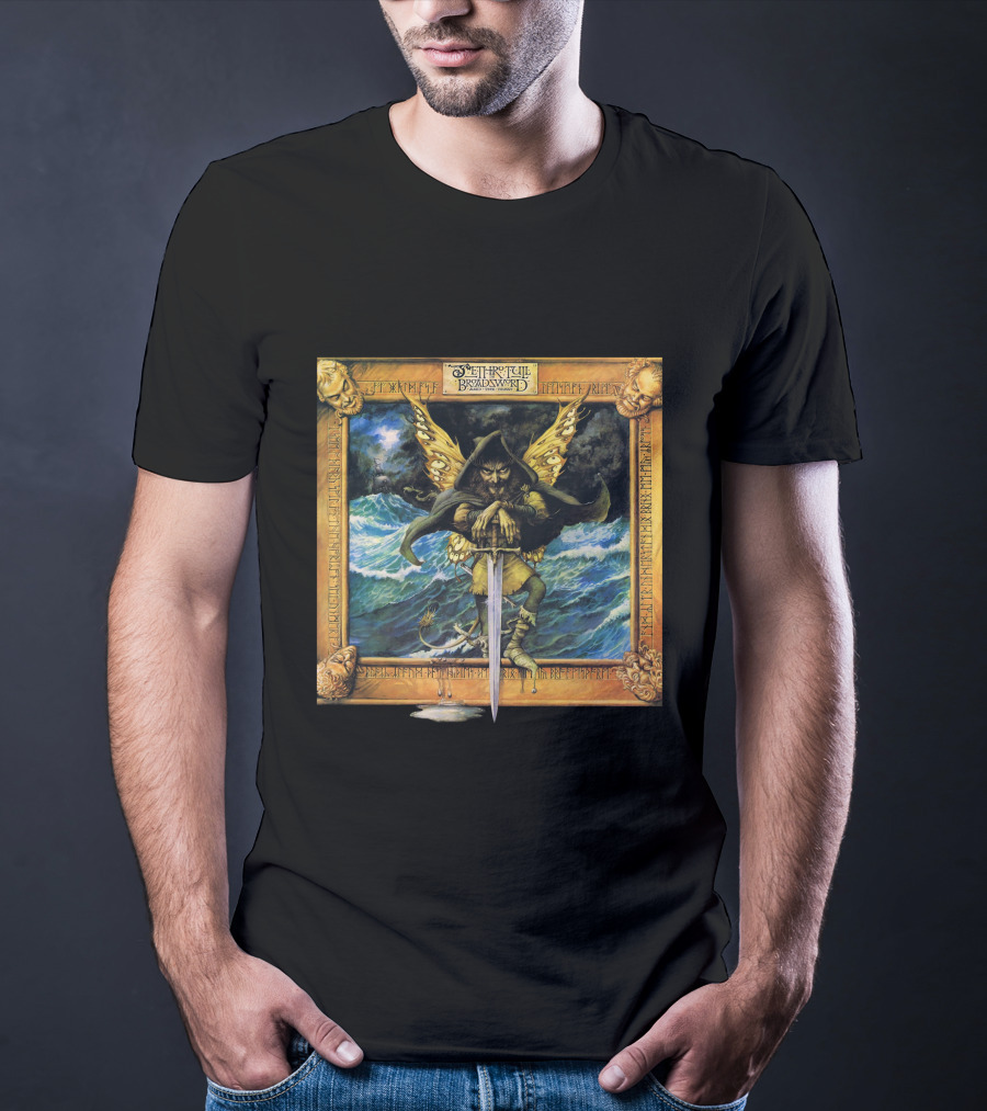 Jethro Tull Broadsword And The Beast Album Art With Hooded Figure And Ocean Waves T-Shirt