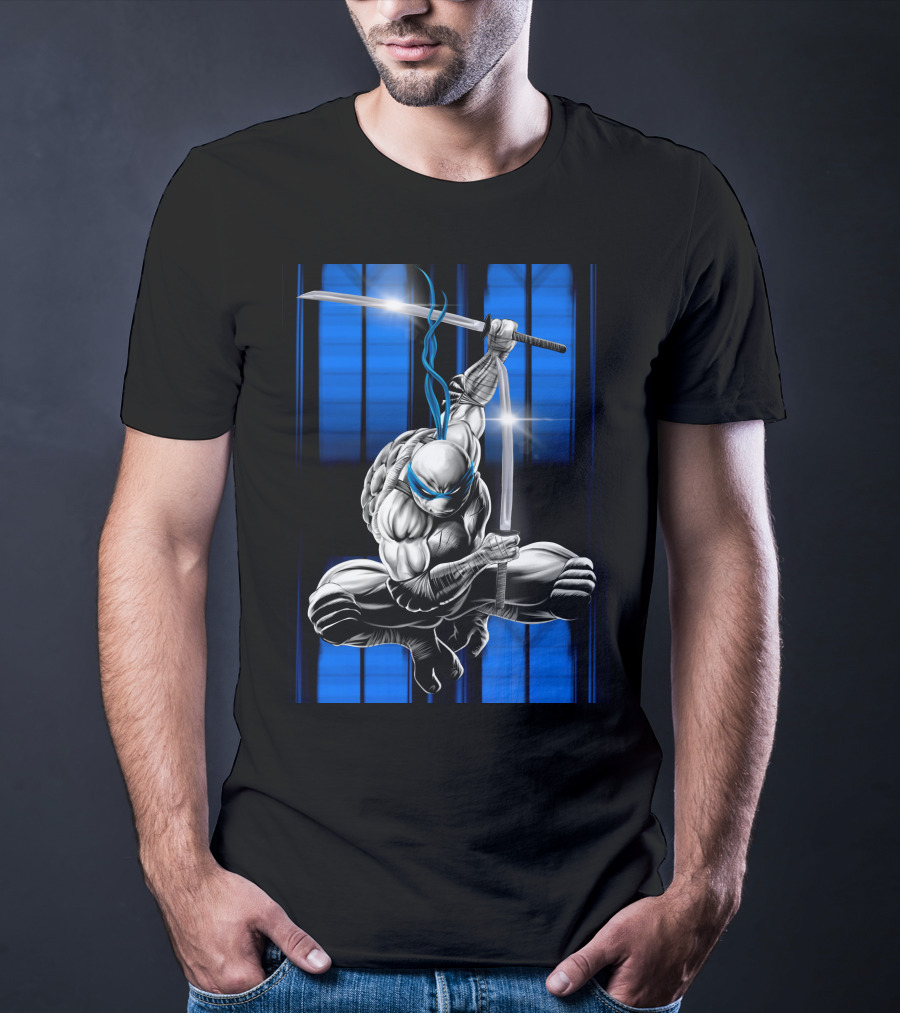 Leonardo Ninja Warrior Blue Bandana Sword Jump T-Shirt