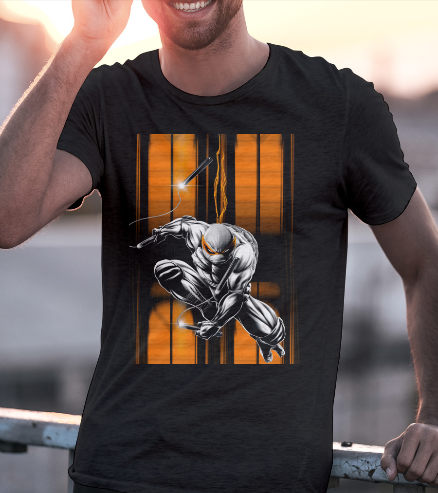 Michelangelo Ninja Turtle Nunchaku Action Orange Stripes T-Shirt