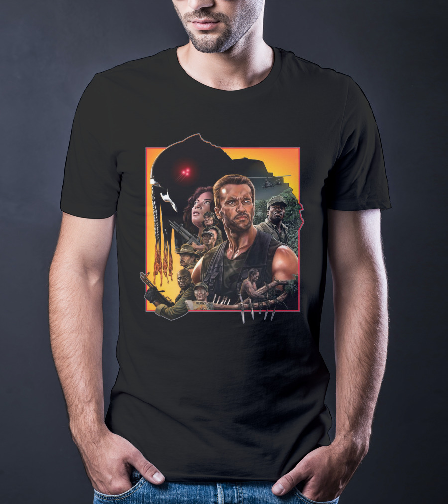 Predator Movie Characters And Jungle Battle Scene T-Shirt