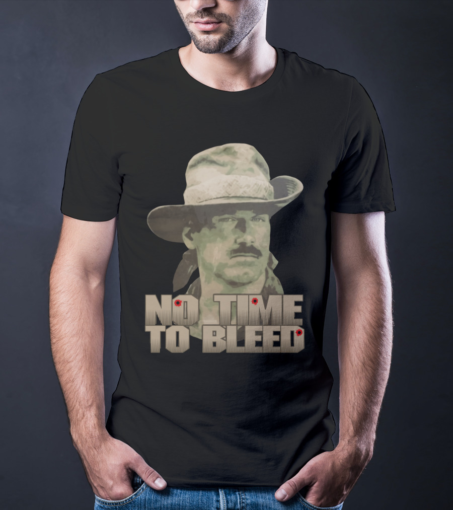 Predator No Time To Bleed Soldier Portrait With Text And Bullet Holes T-Shirt