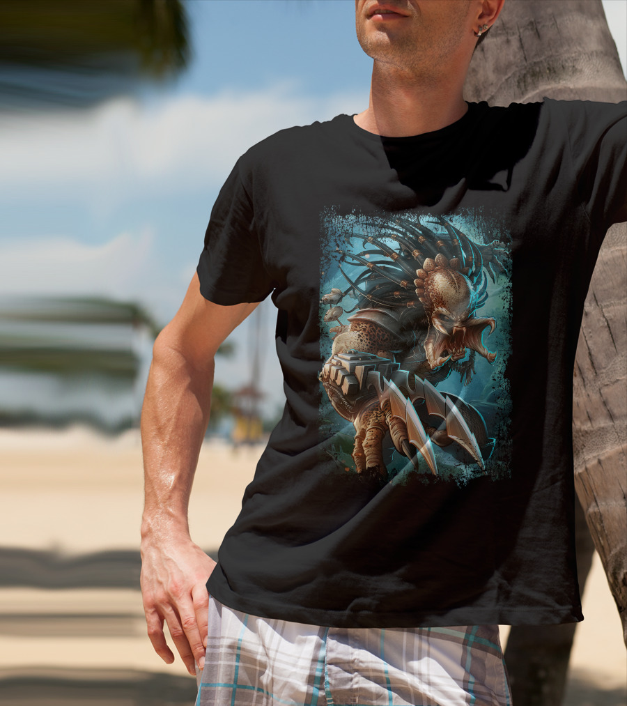 Predator Alien Sci-Fi Creature With Dreadlocks And Blades T-Shirt