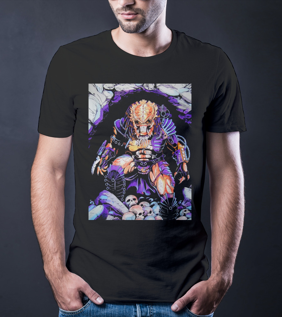 Predator Alien Hunter With Skull Cave And Armor T-Shirt