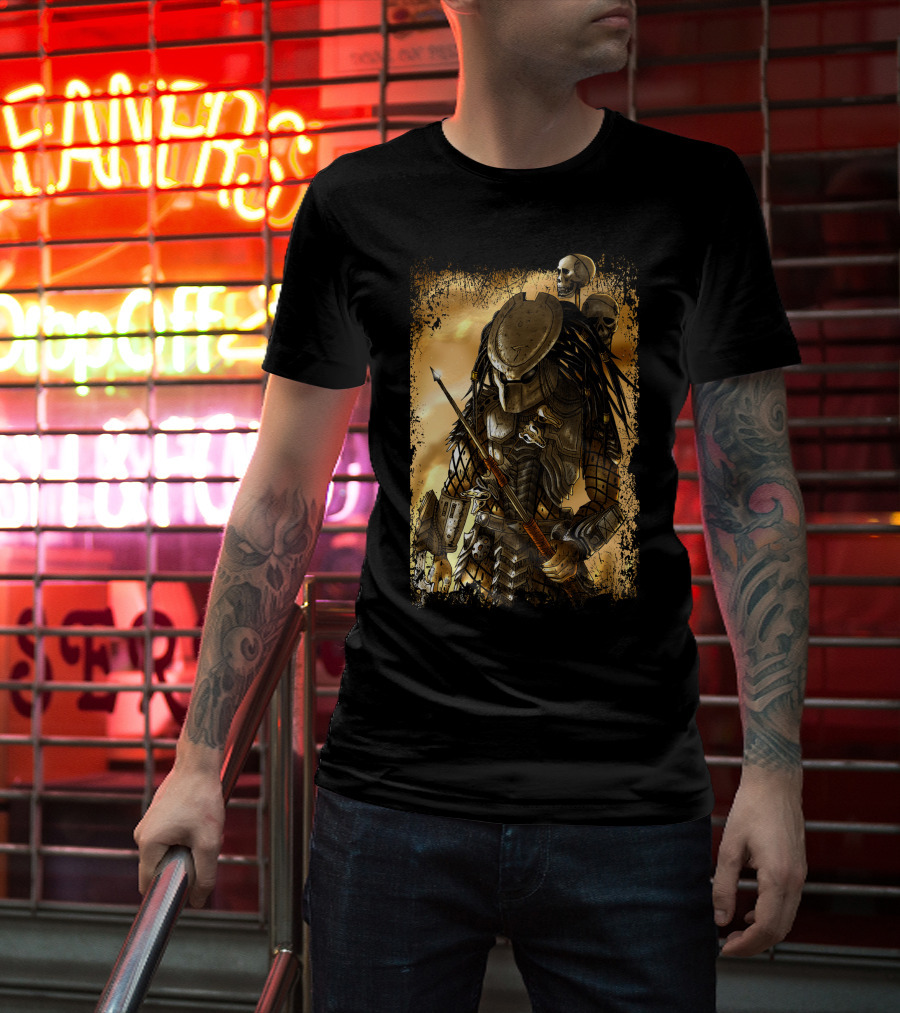 Predator Alien Warrior With Skulls And Dreadlocks T-Shirt