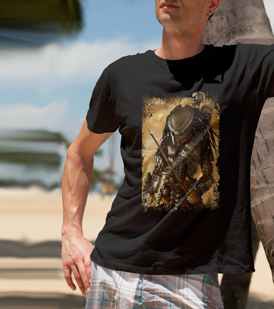 Predator Alien Warrior With Skulls And Dreadlocks T-Shirt