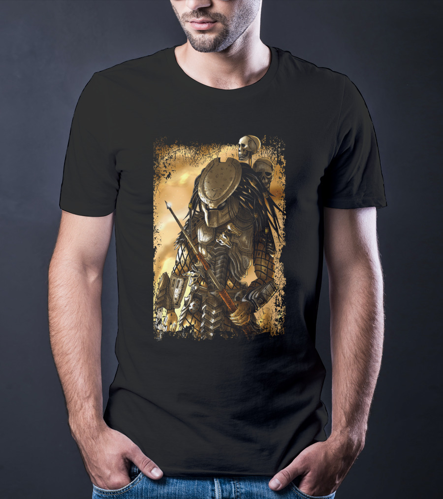 Predator Alien Warrior With Skulls And Dreadlocks T-Shirt