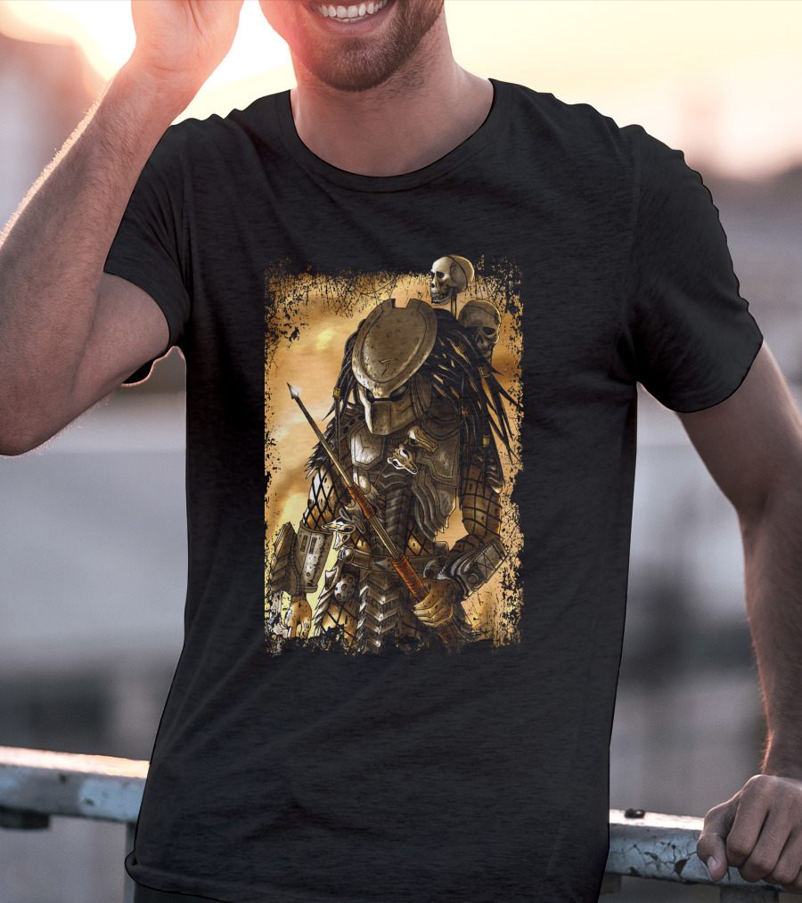 Predator Alien Warrior With Skulls And Dreadlocks T-Shirt