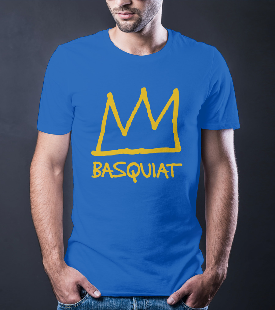 Basquiat Crown Icon Yellow On Blue T-Shirt