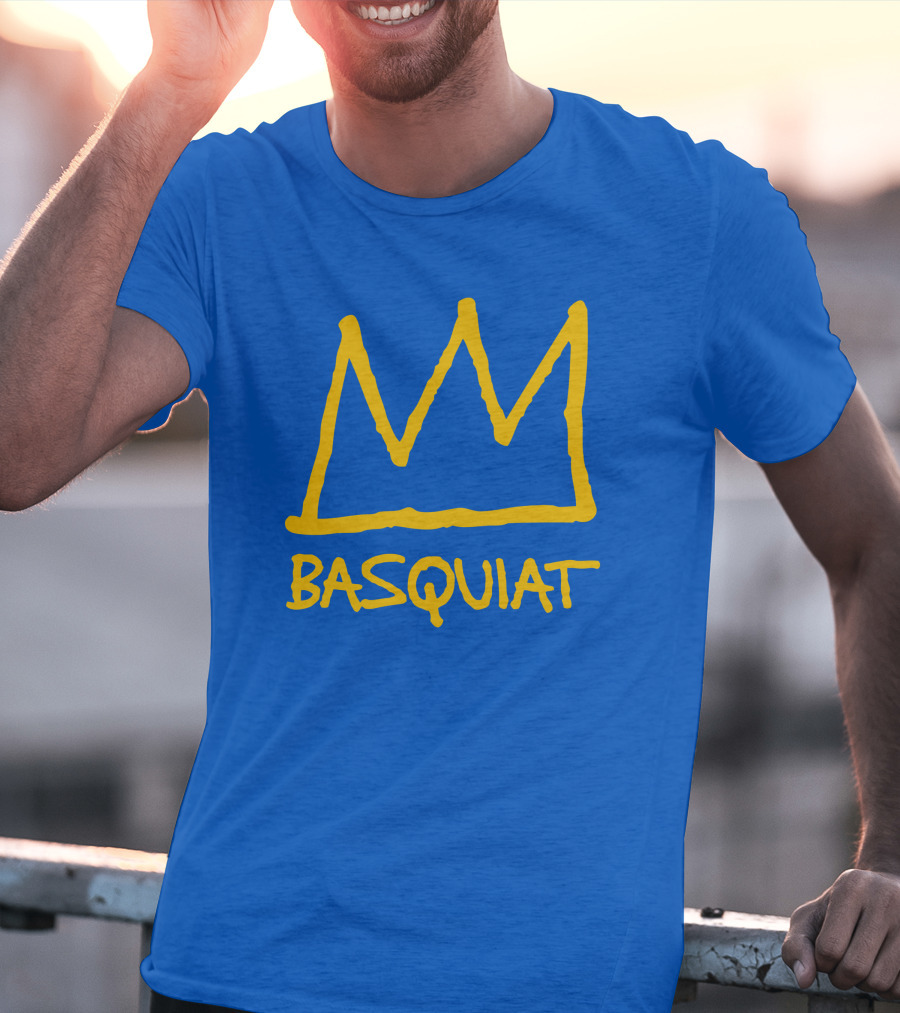 Basquiat Crown Icon Yellow On Blue T-Shirt