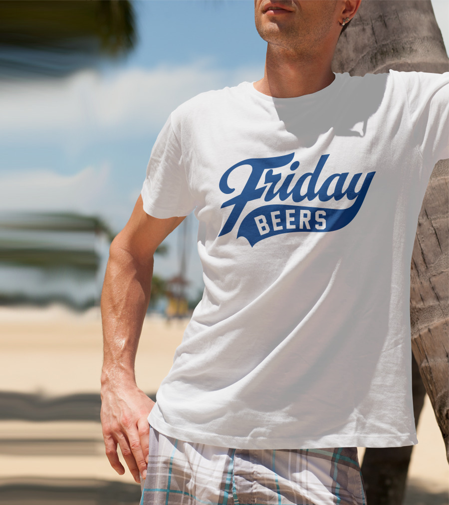 Friday Beers Signature White Logo Blue Text T-Shirt