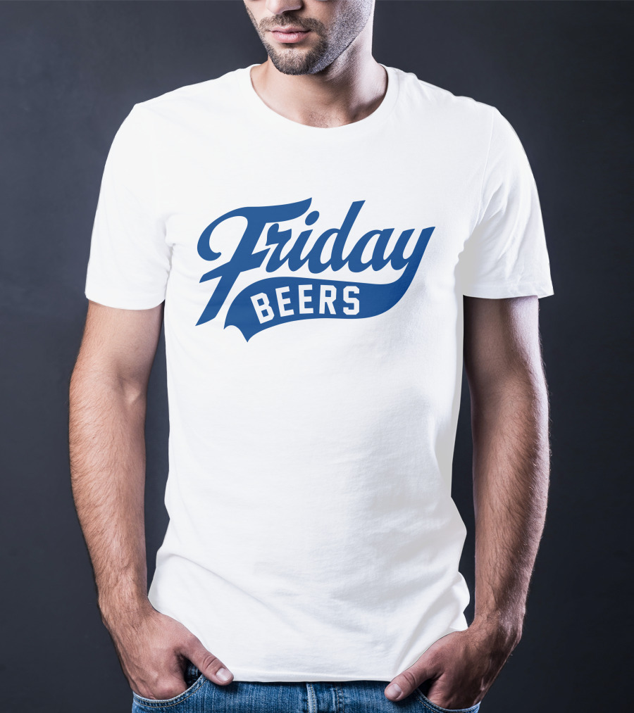 Friday Beers Signature White Logo Blue Text T-Shirt