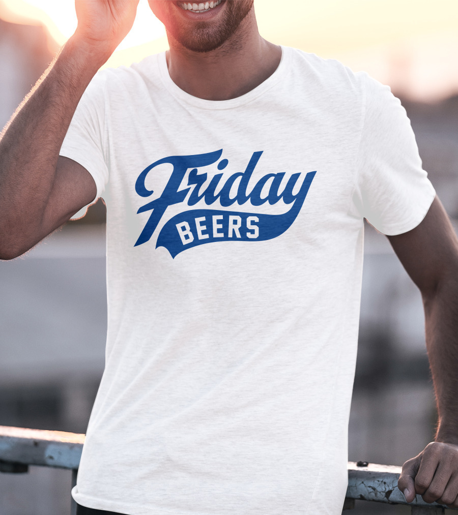 Friday Beers Signature White Logo Blue Text T-Shirt