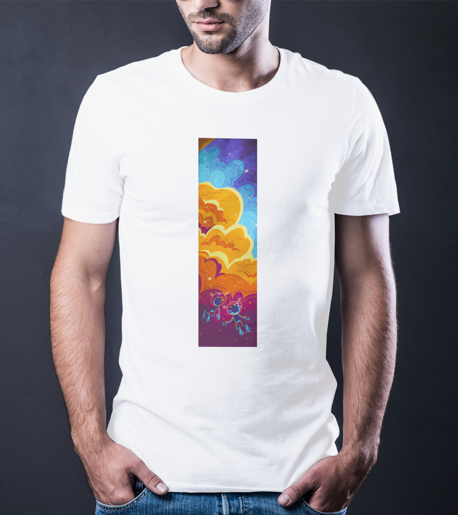 Cosmic Spliffs Oversized White Psychedelic Sky And Clouds T-Shirt