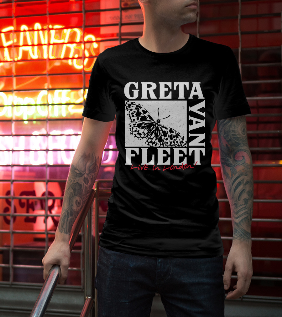 Greta Van Fleet Live In London Butterfly Motif T-Shirt