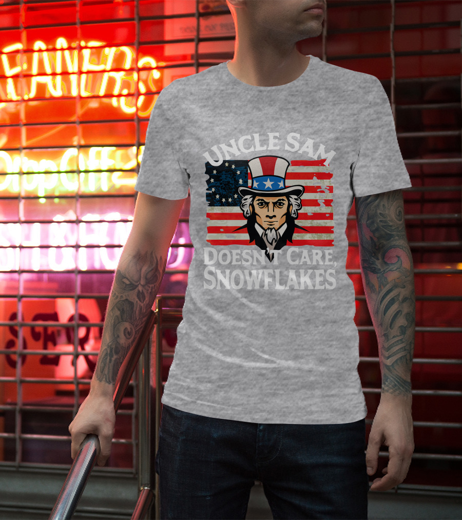 Uncle Sam Doesn't Care Snowflakes American Flag T-Shirt