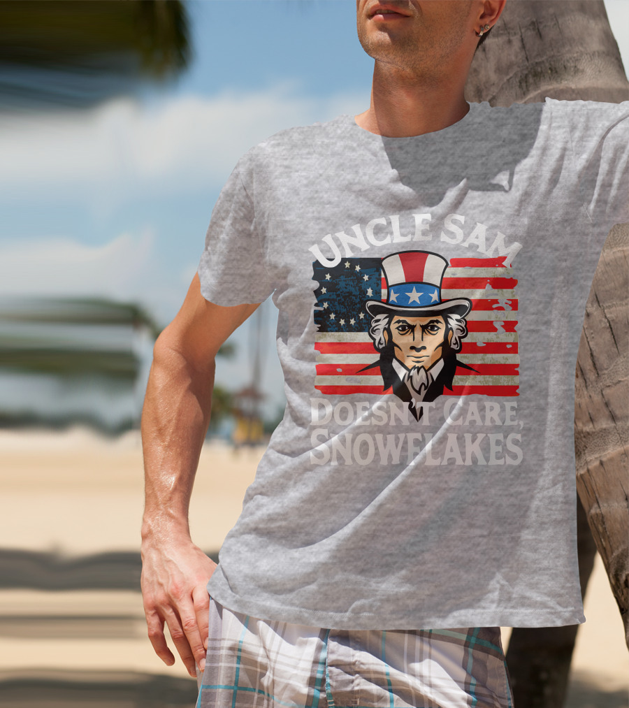 Uncle Sam Doesn't Care Snowflakes American Flag T-Shirt