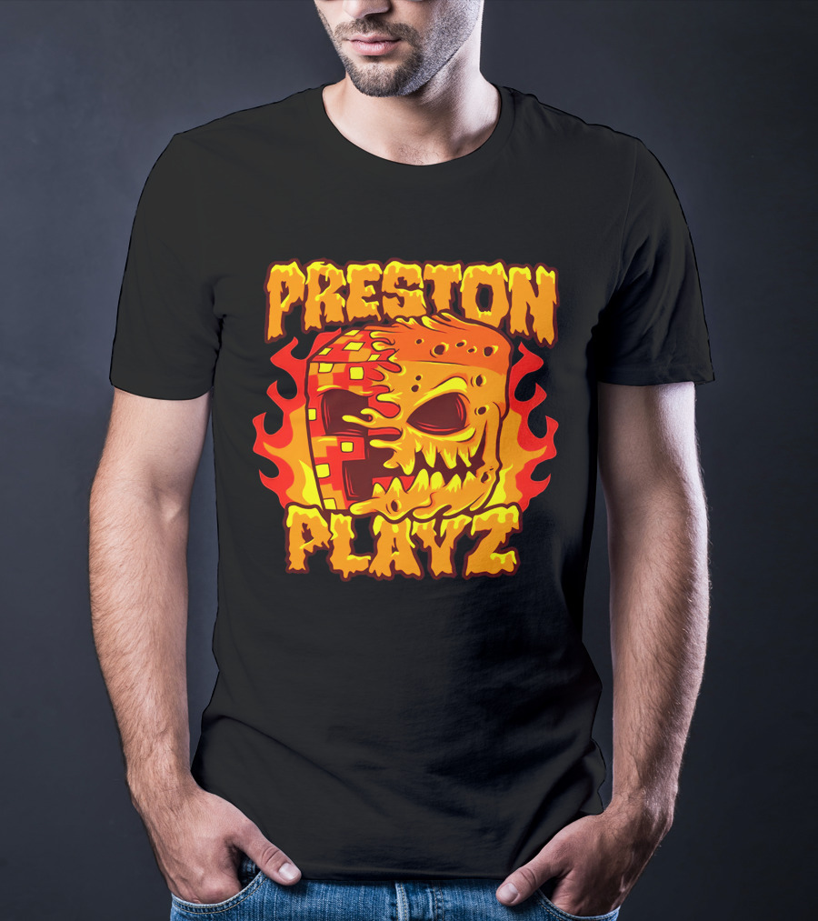 Preston Playz Flaming Pixel Mask Blaze T-Shirt