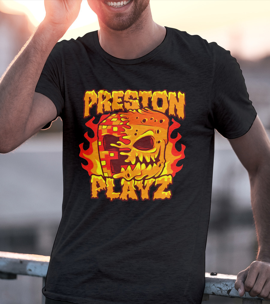 Preston Playz Flaming Pixel Mask Blaze T-Shirt