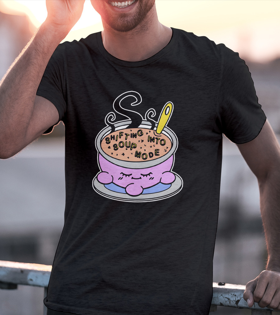 Shifting Into Soup Mode Adorable Pink Character In Relaxing Steamy Bowl With Yellow Spoon T-Shirt