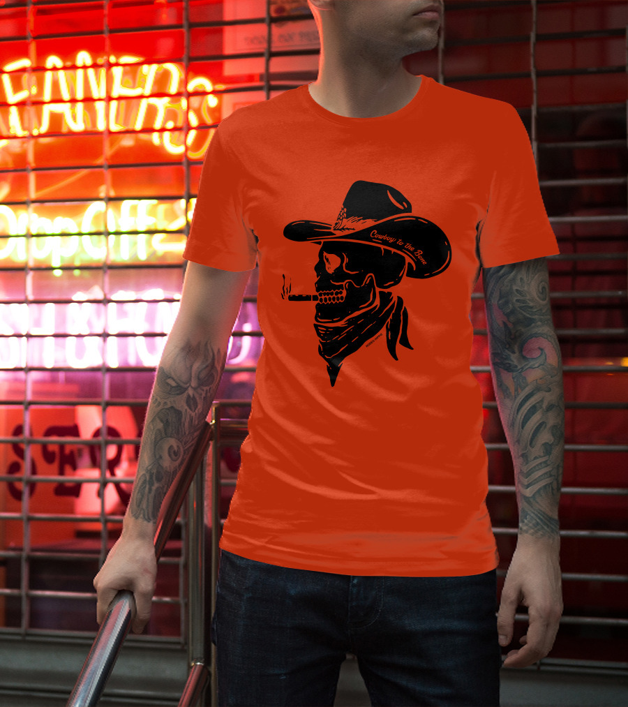 Cowboy To The Bone Skeleton Smoking Bandana Hat T-Shirt