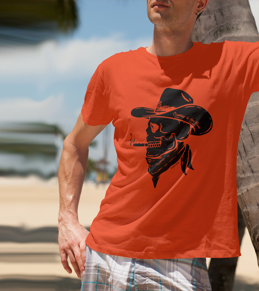 Cowboy To The Bone Skeleton Smoking Bandana Hat T-Shirt